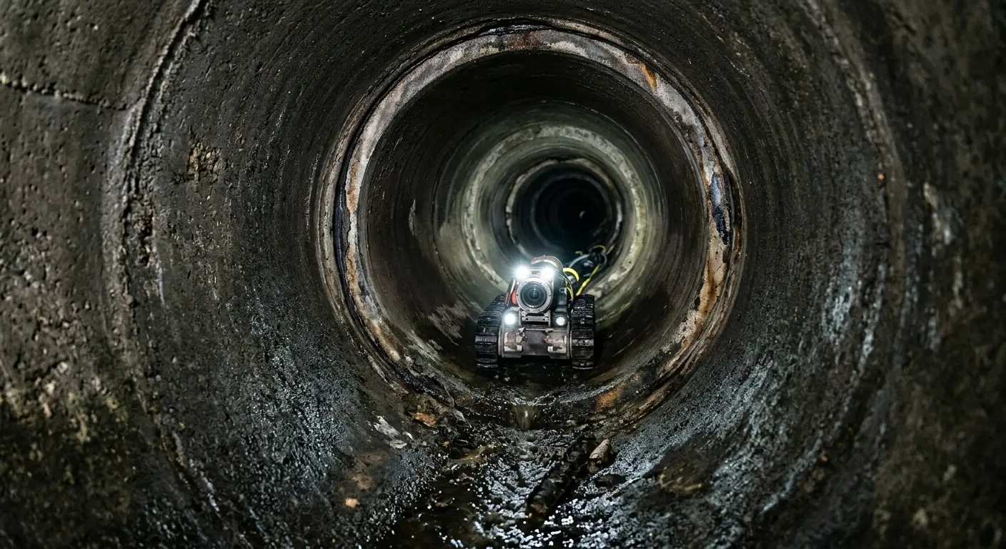Robotic sewer camera inspecting pipe interior for Sewer Line Cleaning in Garner