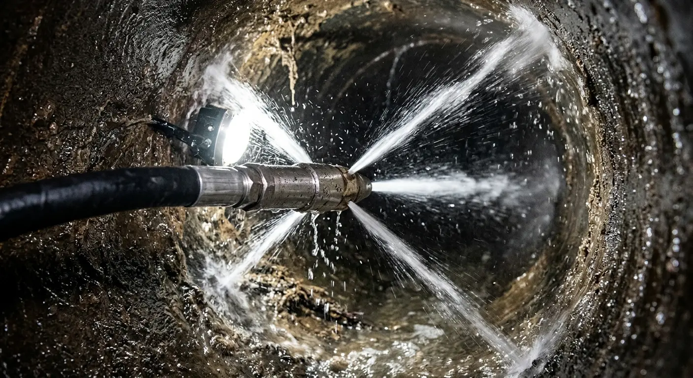 High-pressure hydro jetting nozzle cleaning sewer pipe for Storm Drain Cleaning in Garner